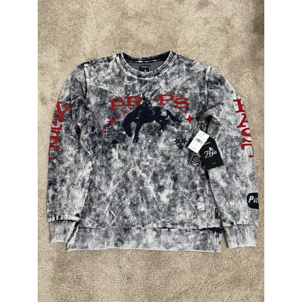NWT PRPS Heather Gray Acid Washed Crewneck Sweatshirt Embroidered Sz Men M $188